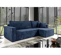 Tendencio Canapé d'angle Convertible Nero en Velours côtelé avec lit et Coffre de Rangement (Bleu)