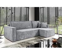 Tendencio Canapé d'angle Convertible Nero en Velours côtelé avec lit et Coffre de Rangement (Gris Clair)