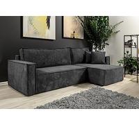 Tendencio Canapé d'angle Convertible Nero en Velours côtelé avec lit et Coffre de Rangement (Gris foncé)