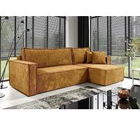 Tendencio Canapé d'angle Convertible Nero en Velours côtelé avec lit et Coffre de Rangement (Jaune)