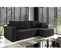 Tendencio Canapé d'angle Convertible Nero en Velours côtelé avec lit et Coffre de Rangement (Noir)