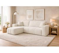Tendencio Canapé d'angle Convertible TALIO en Tissu Bouclette avec Coffre de Rangement (Blanc cassé)