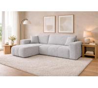 Tendencio Canapé d'angle Convertible TALIO en Tissu Bouclette avec Coffre de Rangement (Gris Clair)