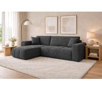 Tendencio Canapé d'angle Convertible TALIO en Tissu Bouclette avec Coffre de Rangement (Gris foncé)