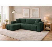 Tendencio Canapé d'angle Convertible TALIO en Tissu Bouclette avec Coffre de Rangement (Vert)