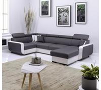 Tendencio Canapé d'angle EMPERO avec têtières réglable. Moderne et Design (Gris et Blanc, Angle U)