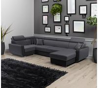 Tendencio Canapé d'angle EMPERO avec têtières réglable. Moderne et Design (Gris et Noir, Angle U)