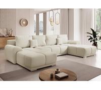 Tendencio Canapé d'angle Panoramique Convertible Bordisa en Tissu Anti tâche hydrophobe (Beige)