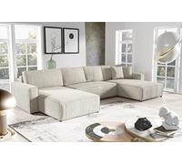 Tendencio Canapé d'angle panoramique Convertible Vella en Velours côtelé (Beige)