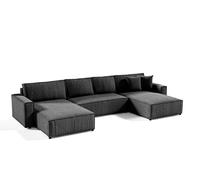 Tendencio Canapé d'angle panoramique Convertible Vella en Velours côtelé (Black)