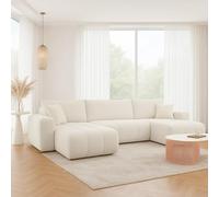 Tendencio Canapé d'angle panoramique Talia en U en Tissu Anti tâche hydrophobe Doux au Toucher (Beige)