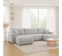 Tendencio Canapé d'angle panoramique Talia en U en Tissu Anti tâche hydrophobe Doux au Toucher (Gris)