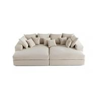 Tendencio Canapé Droit 4 Places CALDERO BIS - Assise Profonde - Velours côtelé Grosse Maille (Beige)