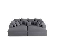 Tendencio Canapé Droit 4 Places CALDERO BIS - Assise Profonde - Velours côtelé Grosse Maille (Gris)