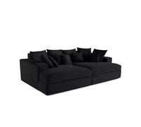 Tendencio Canapé Droit 4 Places CALDERO BIS - Assise Profonde - Velours côtelé Grosse Maille (Noir)