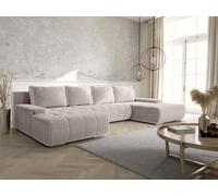 Tendencio Canapé panoramique Convertible BOLUTI en Velours côtelé avec Coffre de Rangement (Beige)