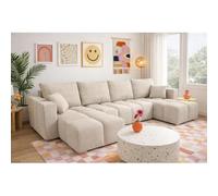 Tendencio Canapé panoramique Convertible COLINIO Tissu Anti-tâche - 6 Places - 325 cm (Beige)