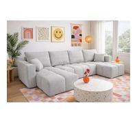 Tendencio Canapé panoramique Convertible COLINIO Tissu Anti-tâche - 6 Places - 325 cm (Gris)