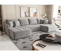 Tendencio Canapé panoramique Convertible en U ONIYA Tissu Velours - Moderne & Design (Gris)