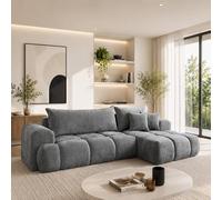 Tendencio EVELIA - Canapé d'angle Convertible 4 Places en Tissu Haute résistance - 265 cm (Gris Clair)