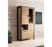 Tendencio Gamme AKTIA - Mobilier Industriel Bois Naturel & Noir - Ensemble De Meubles Complet Moderne (Buffet, Meuble TV, Vitrine, Table Basse, Table Salon) (110 × H 160 × P 40 cm)