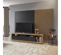 Tendencio Gamme Selena - Ensemble TV Mural Design Bois & Panneaux Décoratifs (1, Meuble TV : 200 × 50,1 × 45 Panneau : 179 × 51,3)