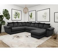 Tendencio LATTIA - canapé panoramique réversible Convertible avec Coffre - en Tissu et PU - 7 Places (Gris foncé et Noir)