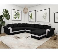 Tendencio LATTIA - canapé panoramique réversible Convertible avec Coffre - en Tissu et PU - 7 Places (Noir et Blanc)