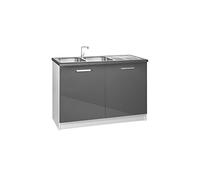 Tendencio Meuble de Cuisine Bas sous-evier 120 cm Tara Gris laqué Brillant