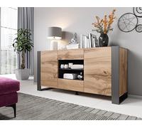 Tendencio WODD - Buffet Commode Bas - Bois et Gris - 164 cm - Style Industriel