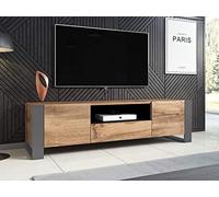 Tendencio WODD Meuble TV Bas en chêne Anthracite et Pieds Gris 180 cm. Style Industriel