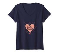 Tender Hearted : Je suis très vulnérable RN Emotional Art T-Shirt avec Col en V, Femme, Bleu Marine, M