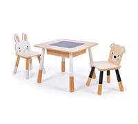 Tender Leaf Meubles: Set DE Table ET CHAISES FORÊT 116x56x51,5cm, Table avec Un Compartiment caché sous Un Panneau Central de Crayon, 2 chaises, en Bois, en boîte 63,5x63,5x14cm, 3+