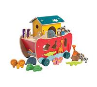 Tender Leaf Toys Animaux: Bateau à Ranger 'Arche DE NOÉ' 27,5x19,5x25cm, avec Arche, 2 poupées en 20 Animaux, en Bois, en boîte 19,6x15,8x28,5cm, 3+