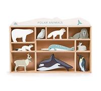 Tender Leaf Toys - Animaux polaires - 10 animaux polaires en bois massif avec étagère - Conçu pour les petites mains, améliore la coordination œil-main pour garçons et filles - À partir de 3 ans