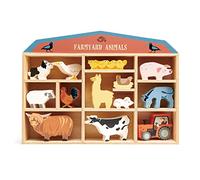 Tender Leaf Toys Étagère en bois pour animaux de la ferme avec chien, oie, mouton, coq, poulet, vache, poussins, alpaga, souris, cochon, âne et jouet de tracteur