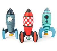 Tender Leaf Toys - Rocket Construction - 18 Pc Wooden Construction Toy Playset Builds 3 Space Ships - Develops Dexterity, Problem Solving and Imaginative Play - Ages 3+