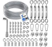 Tendeur Cable Inox -Cable Acier-45M-71PCS-avec tendeur cable,serre cable acier-pour corde à linge,Treillis et Projets DIY