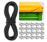 Tendeur Elastique Bache Remorque,Corde Elastique pour Bache,Tendeurs de Fixation Sandow 6mm x 10 m Noir avec 20 M6 Manchons Aluminium,Fil Élastique Rond Extensible pour Camping Tente,Vélo