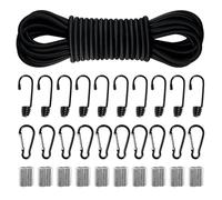Tendeur Élastique Cordon Élastique 6mm x 10m, Corde en Ccaoutchouc avec Crochets, Manchons de Sertissage, Mousqueton, Bungee Cord pour Kayak, Bâche de Remorque, Transport de Marchandise