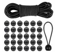 Tendeur Sandow Elastique,4 mm x 10 m Cordon Elastique en Caoutchouc avec 30 Boules,Corde Elastique pour Bache pour Bannière,Pavillons,Tentes,Camping et Canotage Accessoires DIY Noir