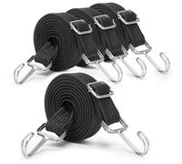 Tendeurs Elastique avec Crochets, 4 Pièces Sangles Élastiques Réglables en Caoutchouc, Cordons Sangles Plates Sandow Noir, Corde pour Bagages, Barres de Toit, Bâche, Cargaison Mobile, Voiture, Moto