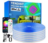TENDIST RVB Ruban LED Neon, IP68 Ruban LED Exterieur Etanche Bluetooth avec Smart App et Télécommande, 24V Flexible Néon Bande Musique Sync pour Jardin, Balcon, Terrasse (2 * 10M)