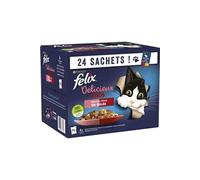 FELIX | Délicieux Duos | En Gelée | Chat Adulte | Sélection mixte : Bœuf et Volaille, Poulet et Rognons, Colin et Saumon, Hareng et Truite | Sachets Fraîcheurs | Lot de 4 ( 24 x 85 g)