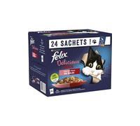 FELIX | Délicieux Duos | En Gelée | Chat Adulte | Sélection mixte : Agneau et Poulet, Dinde et Foie, Saumon et Sardine, Truite et Maquereau | Sachets Fraîcheurs | Lot de 4 ( 24 x 85 g)