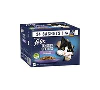 FELIX Tendres Effilés en Gelée | Chat Adulte | Sélection de Poulet, Bœuf, Thon, Saumon | Lot de 24 x 85 g | Sachet fraicheur