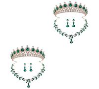 TENDYCOCO 2 Ensembles Boucles D'oreilles Collier Couronne Bijoux De Demoiselle D'honneur Bijoux Femme Couronnes De Mariée Artificiel Costume Trois Pièces De Zinc La Mariée