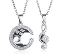 TENDYCOCO Collier Couple Strass Ensemble Puzzle Note De Musique ChaîNe 50Cm Gravé I Love You Cadeau Saint Valentin Bijoux Amoureux