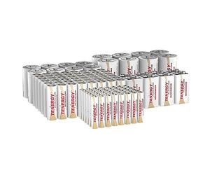 Tenergy Lot de 120 Piles alcalines, 48 Piles AA, 48 Piles AAA, 8 Piles de Taille C, 8 Piles de Taille D et 8 Piles de 9 V pour appareils électroniques ménagers