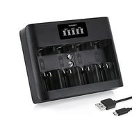 Tenergy TN486U 5-Bay Universal Battery Charger with LCD, Micro USB/Type C Input, for AA, AAA, C, D, and 9V Rechargeable Batteries